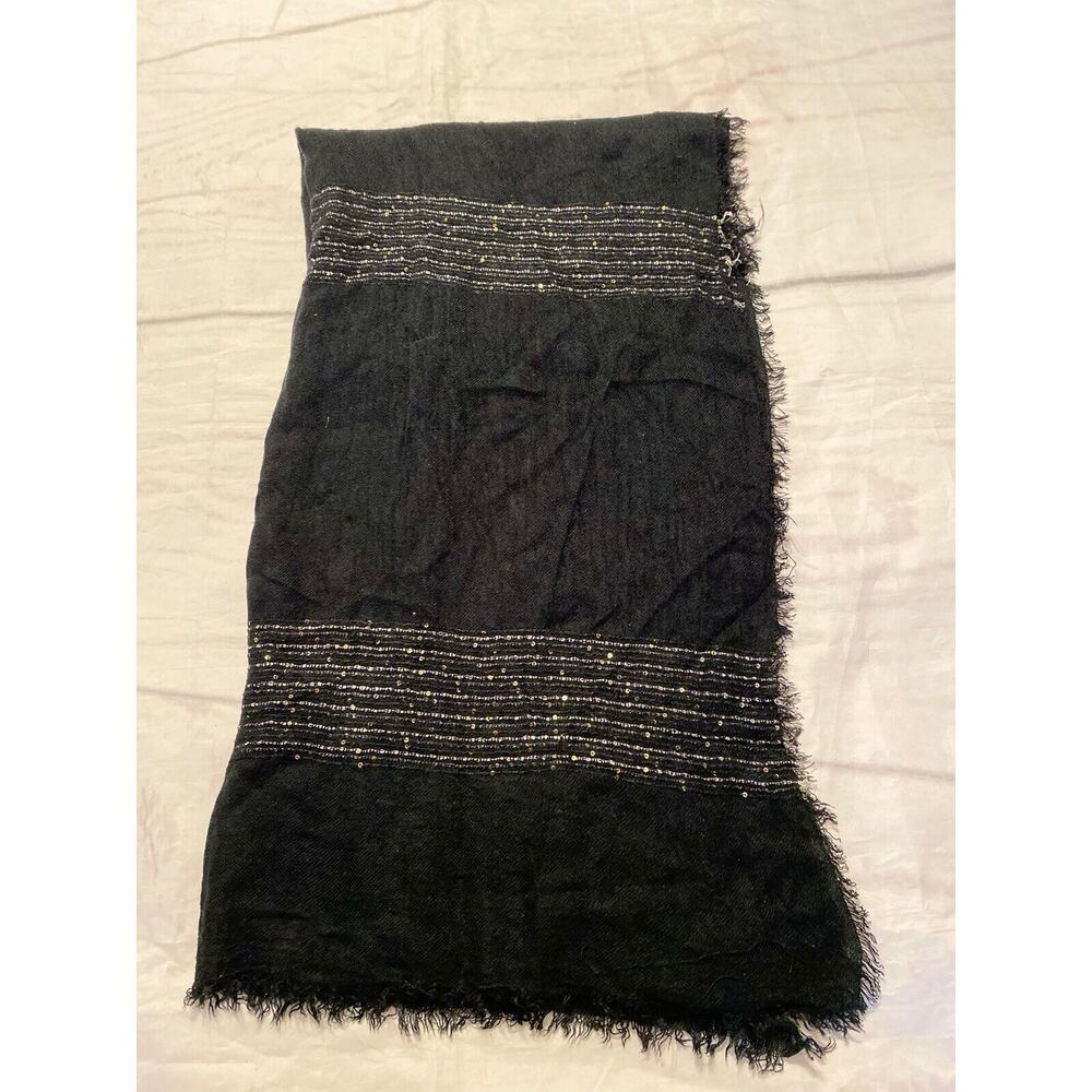 Womens Charming Charlie Cotton‎ Scarf Black with God Sequin Accents New